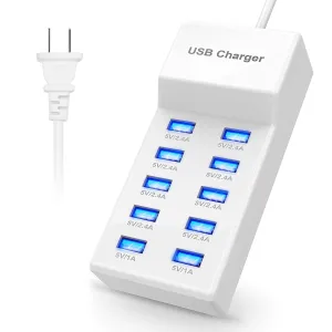 10-Port USB Charging Hub: Fast Charge Power Adapter for Phone & Tablet