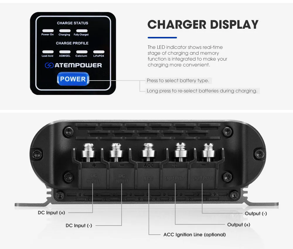 Atem Power 30A DC to DC Battery Charger 12V Dual Battery System Kit Isolator