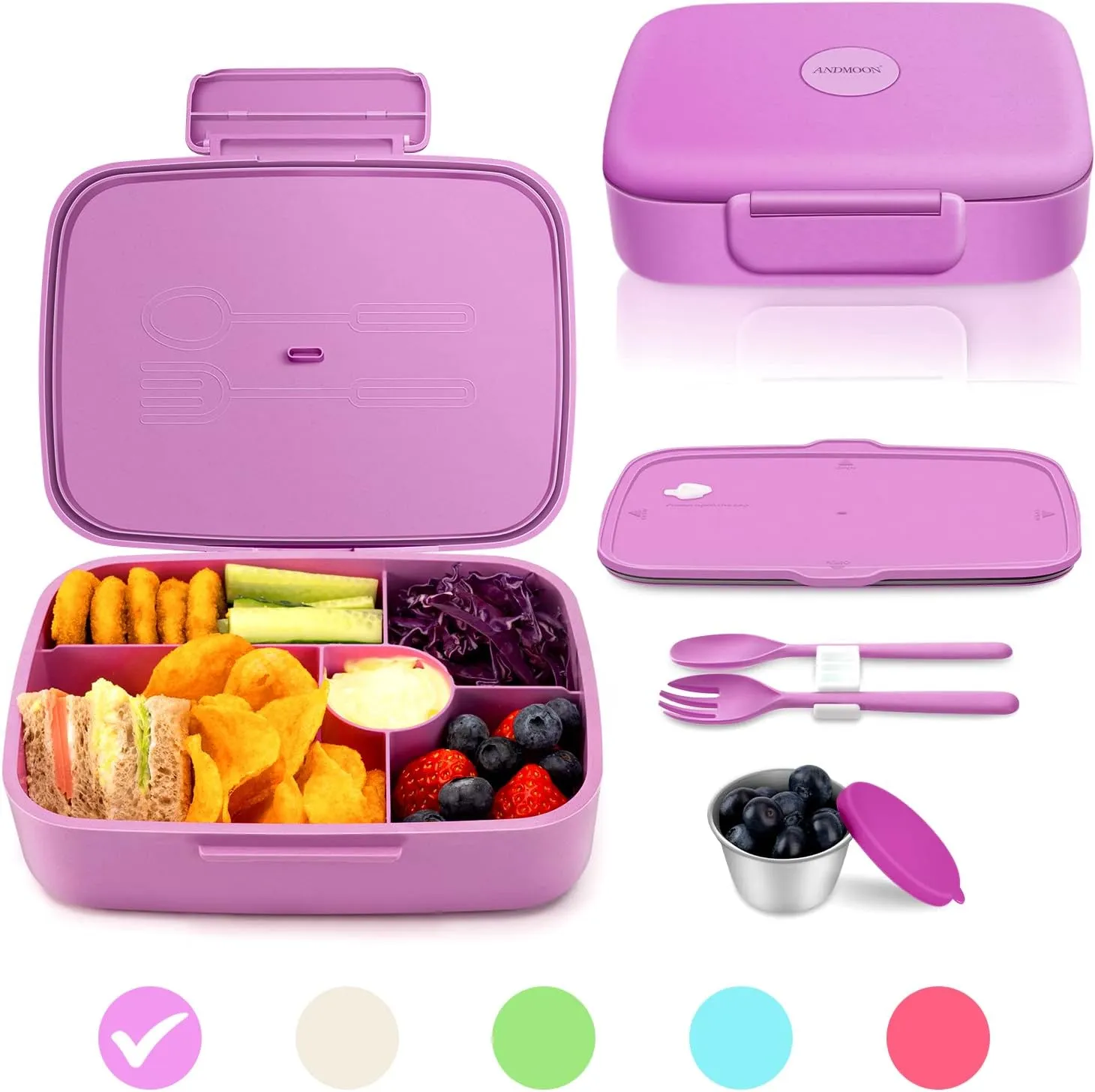 Bento Box - Eco Friendly, Leakproof Lunch Box, Five Compartment, Wheat Fiber Bento Box for Kids and Adults, Microwave and Freezer Friendly