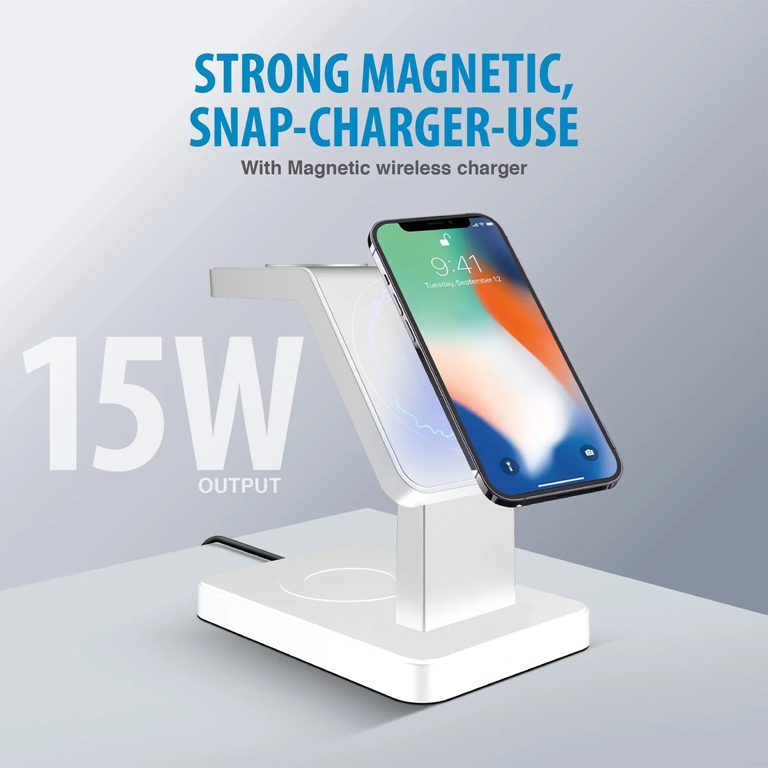 Brookstone 3 in 1 Wireless Charging Station Compatible with MagSafe Charger for Apple Fast Wireless Charger Stand for for iPhones, iWatch, and Airpods