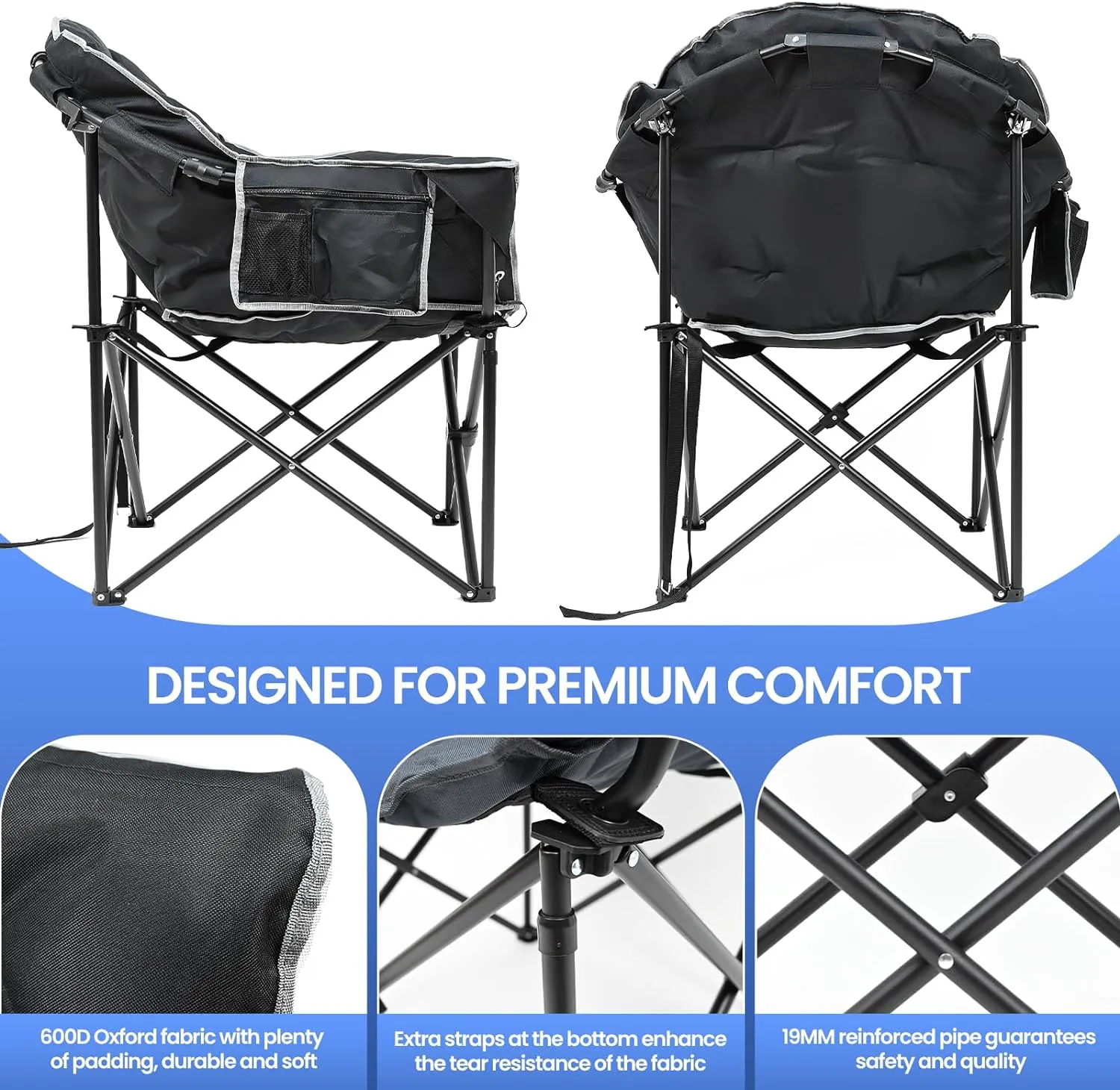 ITEM# 0222   Heated Camping Chair, Padded Camp Chair Round Moon Saucer Folding Lawn Chair Outdoor Chair, Patio Lounge Chairs Portable Folding Camping Chairs Heated Chair