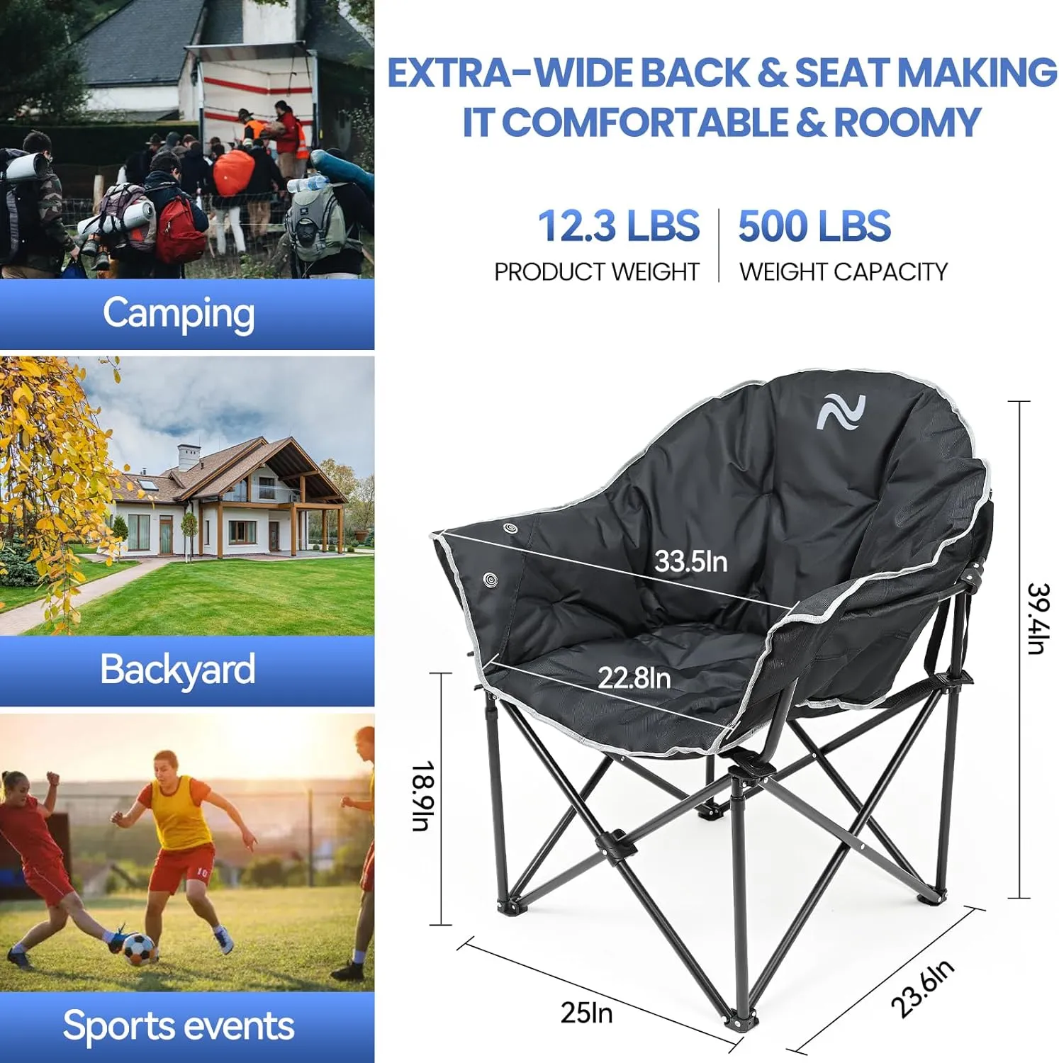 ITEM# 0222   Heated Camping Chair, Padded Camp Chair Round Moon Saucer Folding Lawn Chair Outdoor Chair, Patio Lounge Chairs Portable Folding Camping Chairs Heated Chair