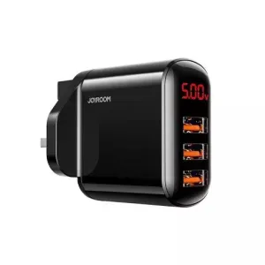 JoyRoom | 3.4A Digital Display Wall Charger | Triple USB-A | HKL-USB59 | Black | UK Plug