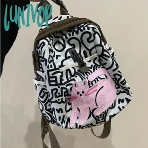 Lunivop Cute Cat Backpack Women Patchwork Fashion Large Capacity University Backpack Harajuku Daily New Female Designer Luxury Bag