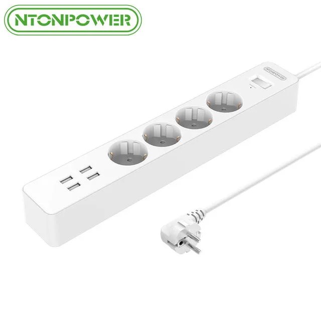 NTONPOWER NSC Smart USB Power Strip Socket EU Plug Overload Switch Surge Protector 4 Outlet 4 Port USB Charger - 1.8M Power Cord