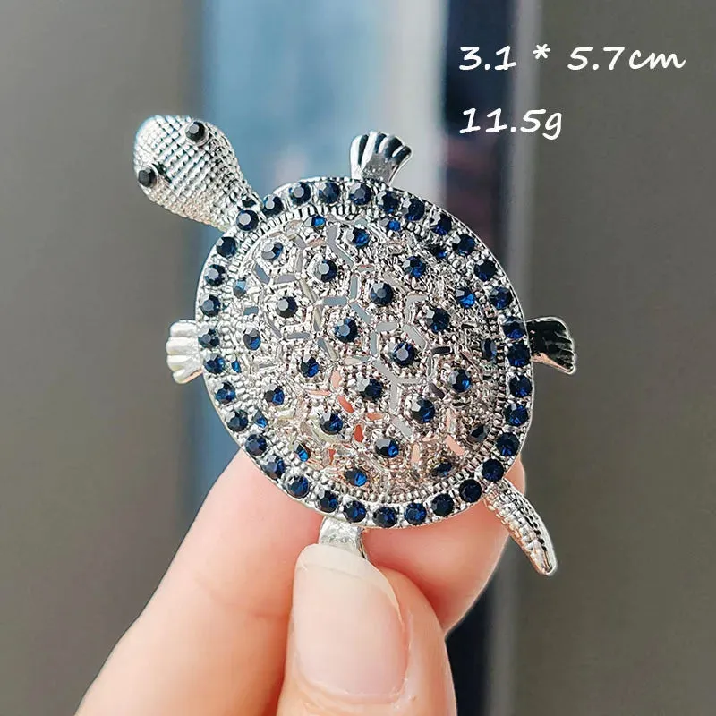 Vintage white\silver and blue Rhinestone Turtle Brooch